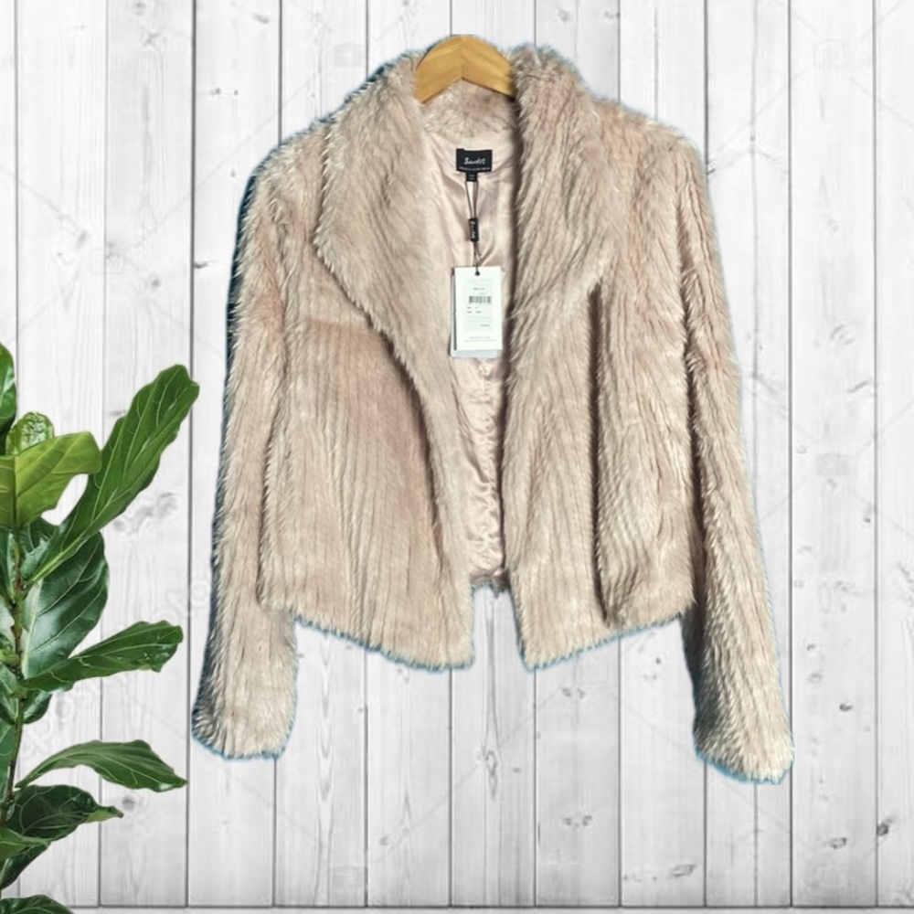 Bardot Faux Fur Jacket in Light Beige